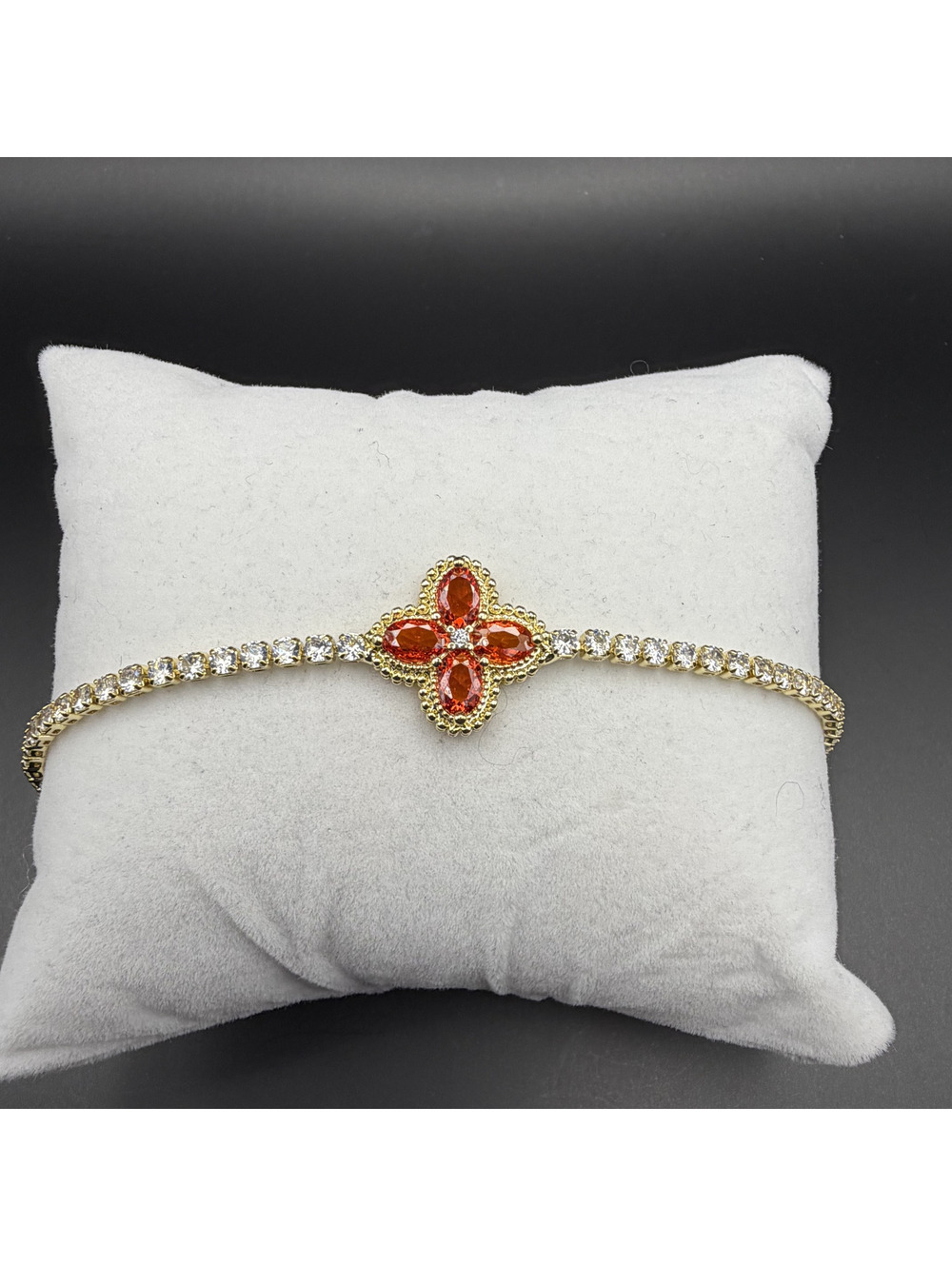 candy+clover orange clover gold tone tennis bracelet